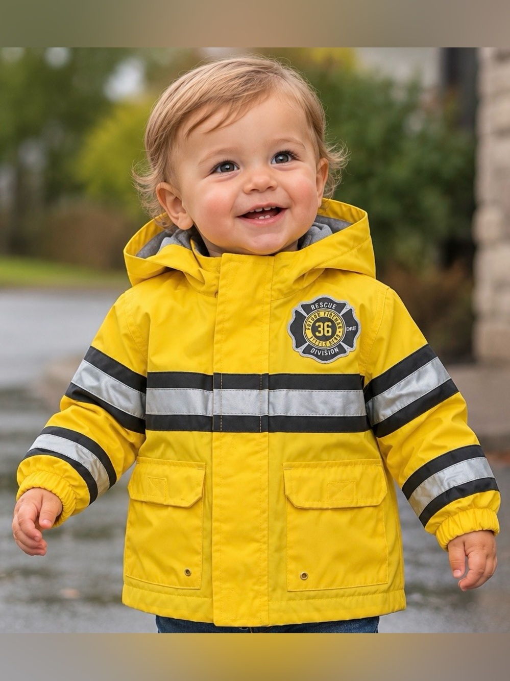 Carter’s Yellow Hooded Rain Jacket | 12M | Firefighter Themed